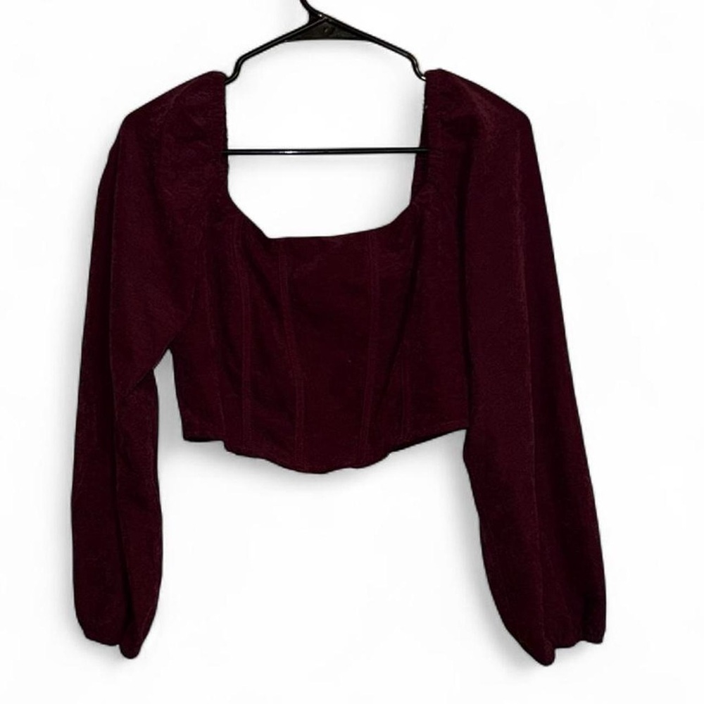Burgundy Long Sleeve Crop Top